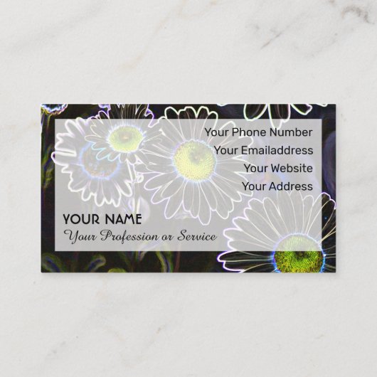 Carte De Visite Romance fleurie néon pour jardiniers et fleuristes (Dos)