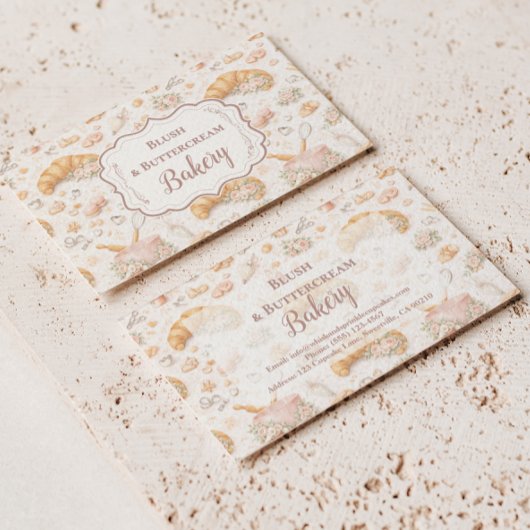 Carte De Visite Romantic Blush Croissant Bakery Business