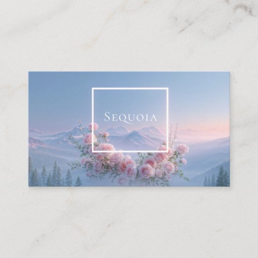Carte De Visite Romantic Blush Rose Floral and Misty Mountain (Devant)