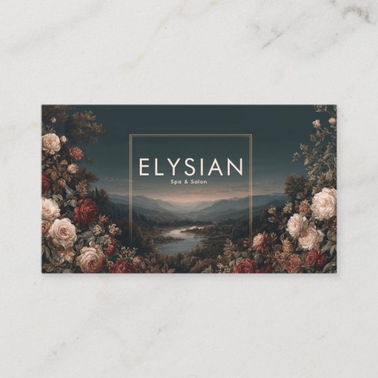 Carte De Visite Romantic Rose Floral and Misty Mountain Landscape (Devant)