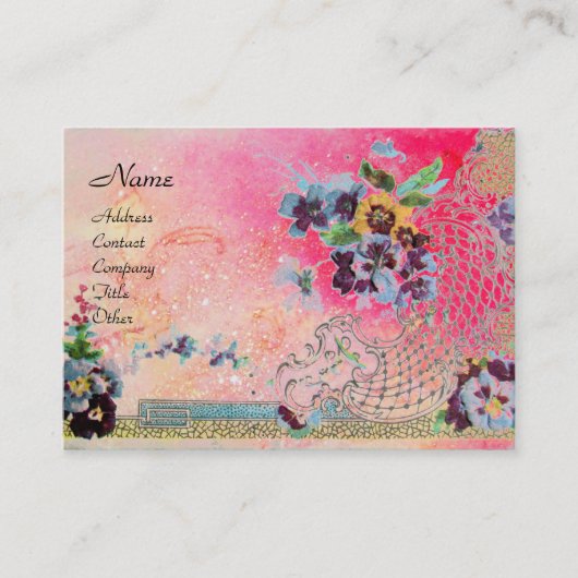 Carte De Visite ROMANTICA 2 / Belles Pansies en rose et bleu (Devant)