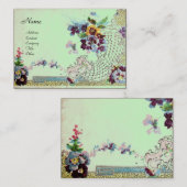 Carte De Visite ROMANTICA Élégant Panier Floral, Pansies Vert (Devant / Derrière)