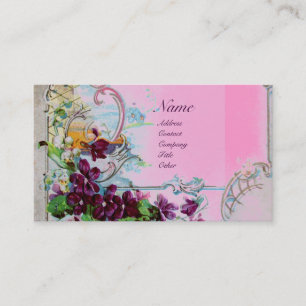 Carte De Visite ROMANTICA Pansies, Violets, Hiver Floral Blanc