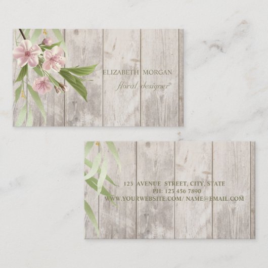 Carte De Visite Romantique Cherry Tree professionnel, Texture bois (Devant / Derrière)