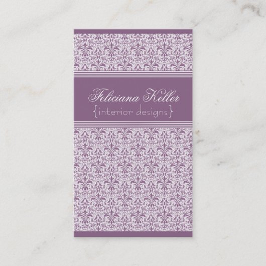 Carte de visite romantique Damask, Lilac (Devant)