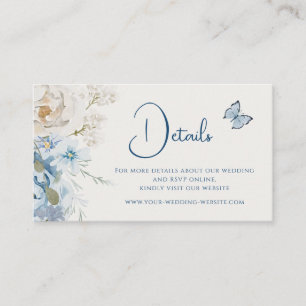 Carte De Visite Romantique Dusty Blue Floral Détails Mariage