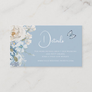 Carte De Visite Romantique Dusty Blue Floral Détails Mariage