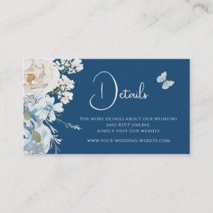 Carte De Visite Romantique Dusty Blue Floral Détails Mariage