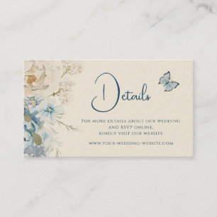 Carte De Visite Romantique Dusty Blue Floral Détails Mariage