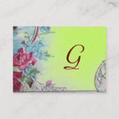Carte De Visite ROMANTIQUE, FLORALE VERT BLEU, MONogramme DE DOUCH (Dos)