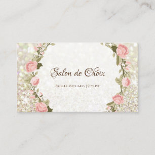 Carte De Visite Romantique Rose Floral Elégante Parties scintillan