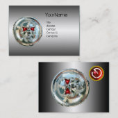 CARTE DE VISITE ROME, ACIER ET MONOGRAMME ROUGE EN RUBY (Devant / Derrière)