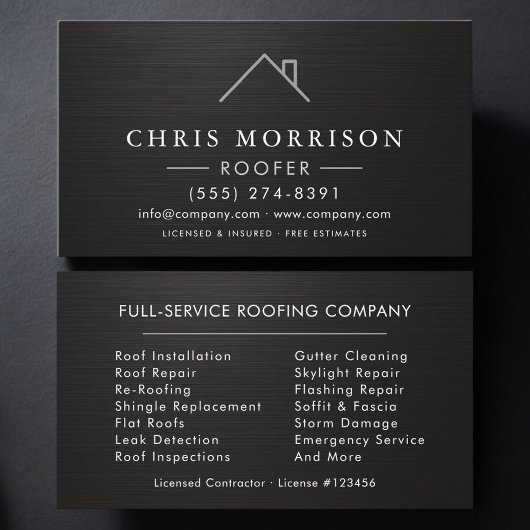 Carte De Visite  Roofer Black Silver Metallic Roofing Company