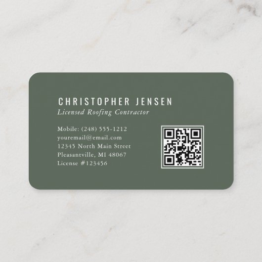 Carte De Visite Roofer QR Code Dark Green Rounded (Dos)