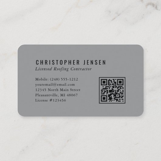 Carte De Visite Roofer QR Code Gray Black Rounded (Dos)