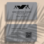 Carte De Visite Roofer QR Code Gray Black Rounded