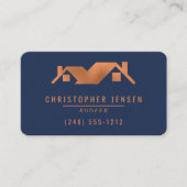 Carte De Visite Roofer QR Code Navy Blue Copper Rounded Roofing (Devant)
