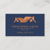 Carte De Visite Roofer QR Code Roofing Business Navy Blue Copper (Devant)