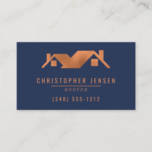 Carte De Visite Roofer QR Code Roofing Business Navy Blue Copper (Devant)