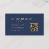 Carte De Visite Roofer QR Code Roofing Business Navy Blue Gold (Dos)