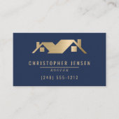 Carte De Visite Roofer QR Code Roofing Business Navy Blue Gold (Devant)