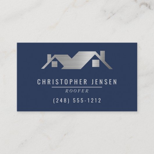 Carte De Visite Roofer QR Code Roofing Business Navy Blue Silver (Devant)