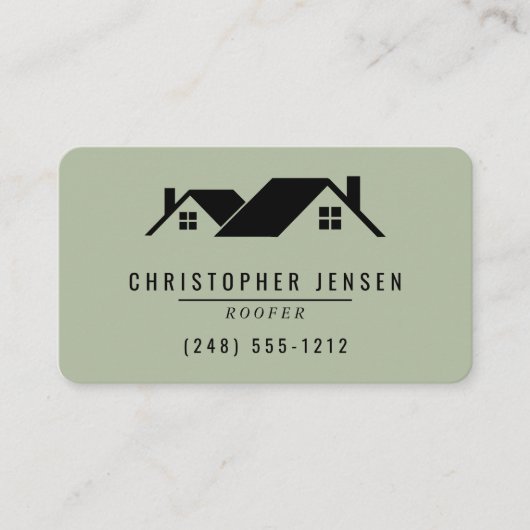 Carte De Visite Roofer QR Code Sage Green Rounded (Devant)