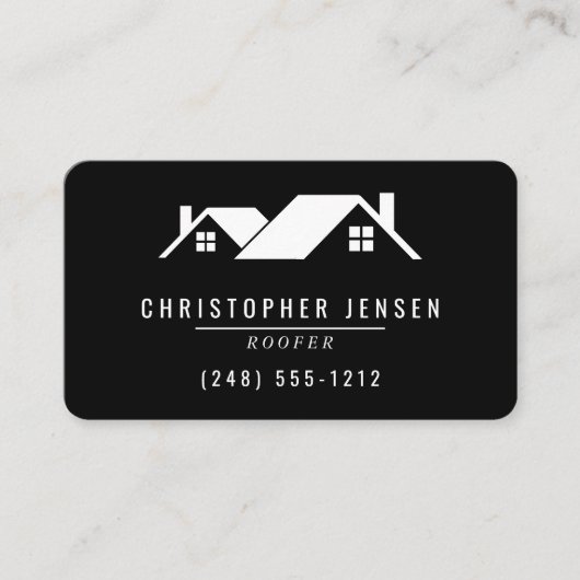 Carte De Visite Roofer QR Code Simple Black and White Rounded (Devant)