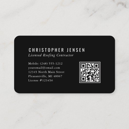 Carte De Visite Roofer QR Code Simple Black and White Rounded (Dos)