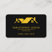 Carte De Visite Roofer QR Code Simple Bold Black Yellow Rounded (Devant)