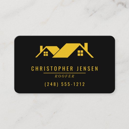 Carte De Visite Roofer QR Code Simple Bold Black Yellow Rounded (Devant)