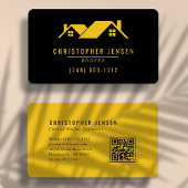 Carte De Visite Roofer QR Code Simple Bold Black Yellow Rounded