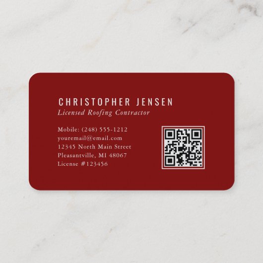 Carte De Visite Roofer QR Code Simple Burgundy Rounded (Dos)