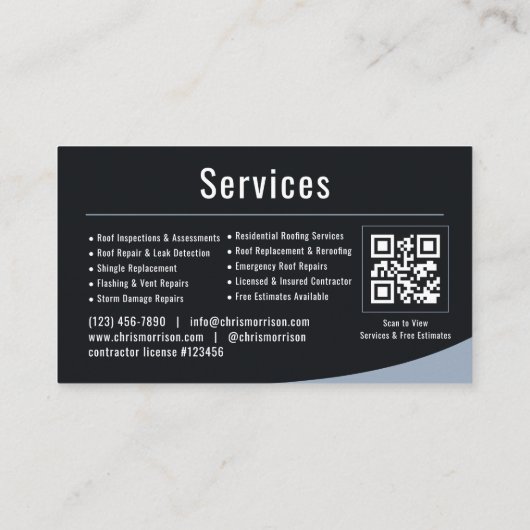 Carte De Visite Roofer Roofing QR Code (Dos)