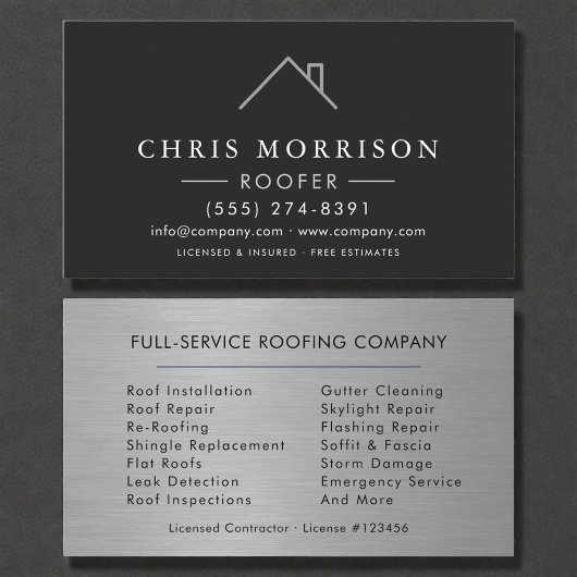 Carte De Visite Roofer Silver Metallic Modern Roofing Company