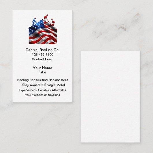 Carte De Visite Roofing And Construction Patriotic Theme (Devant / Derrière)