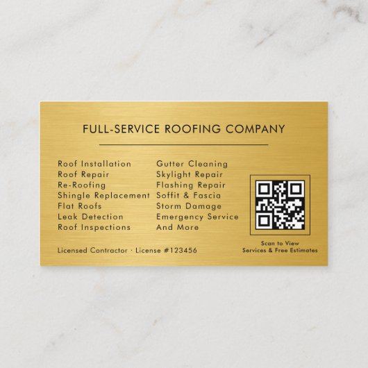 Carte De Visite Roofing Professional Black Gold QR Code (Dos)