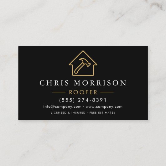 Carte De Visite Roofing Professional Black Gold QR Code (Devant)