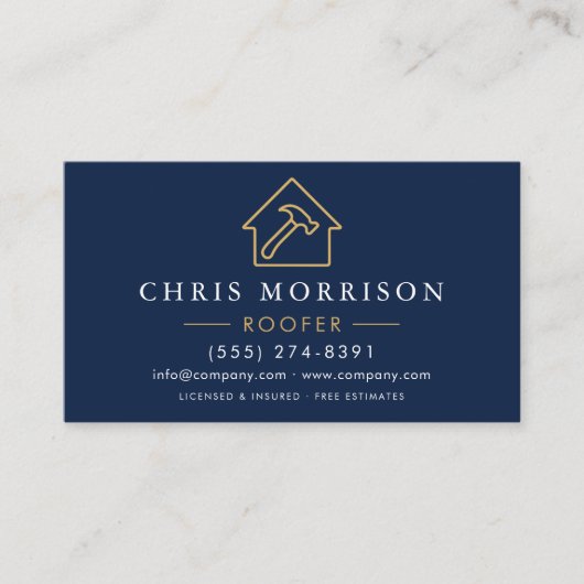 Carte De Visite Roofing Professional Navy Blue QR Code (Devant)