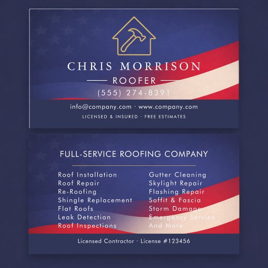 Carte De Visite Roofing Roofer American Flag