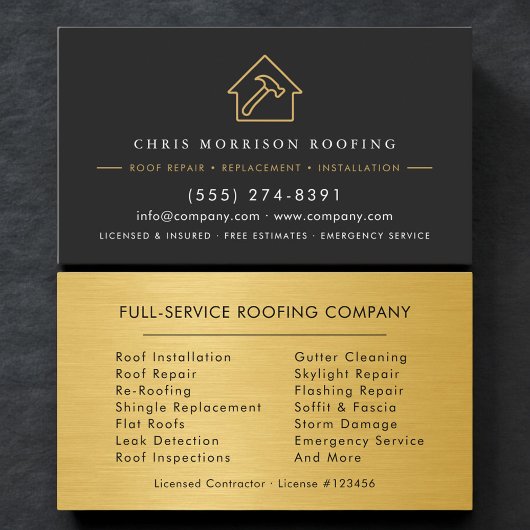 Carte De Visite Roofing Roofer Black Gold Professional