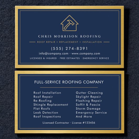 Carte De Visite Roofing Roofer Construction Services Navy Blue