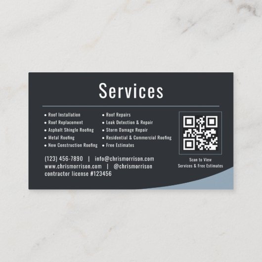Carte De Visite Roofing Roofer QR Code (Dos)