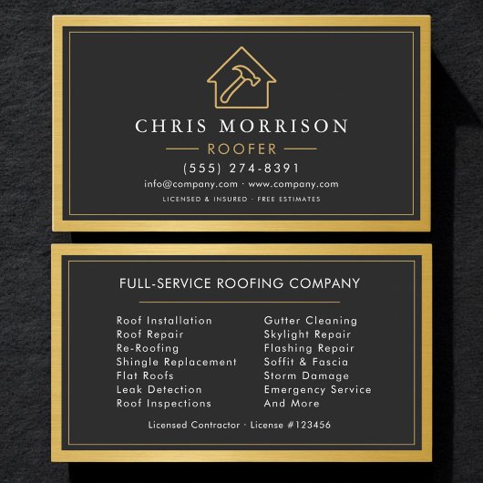Carte De Visite Roofing Service Roofer Gold Professional