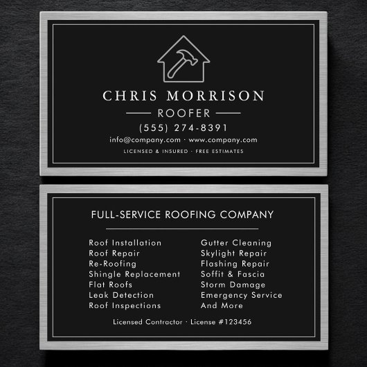 Carte De Visite Roofing Service Roofer House Hammer Professional