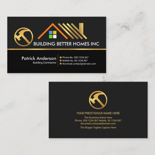 Carte De Visite Rooftop Gold Design Créatif Page d'accueil Constru (Devant / Derrière)