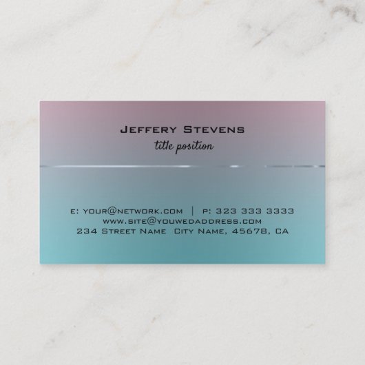 Carte De Visite Rose à bleu ombre faux acier inoxydable Look (Dos)