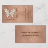 Carte de visite rose à la mode de papillon d'or (Devant / Derrière)