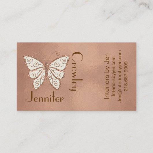 Carte de visite rose à la mode de papillon d'or (Devant)