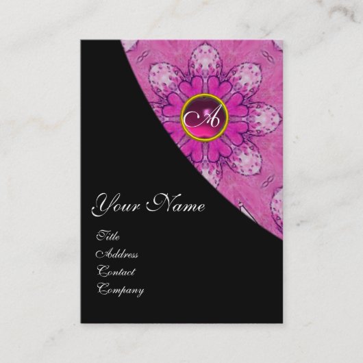 Carte De Visite ROSE AMÉTHYST MONOGRAMME FLORAL rose, noir, violet (Devant)